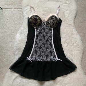 Native Intimates Sexy Lacy French Maid Style Black & White Lingerie Mini Dress